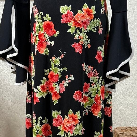 Vintage Y2k Black Red Floral Slinky Stretch Skirt Whimsigoth Romantic Goth PM - Picture 3 of 5